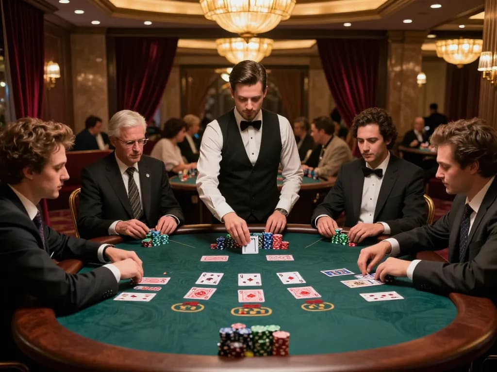 Players strategizing at a blackjack table in a luxurious casino, o8 offering thrilling gaming experiences
