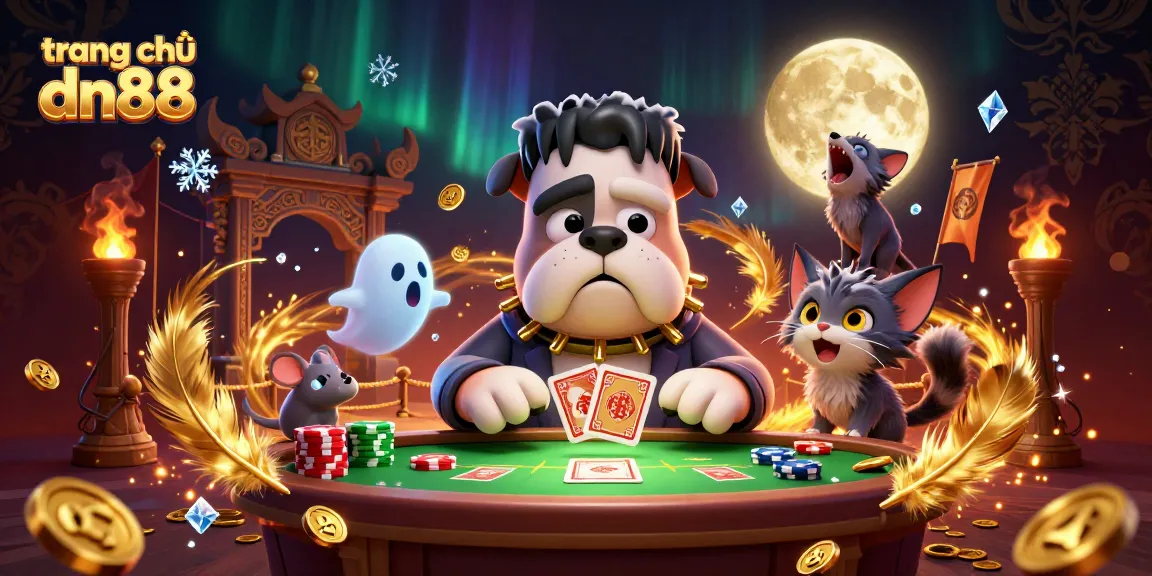 Experience the thrills at trang chủ dn88 with a 3D cartoon scene featuring unique characters and casino elements.