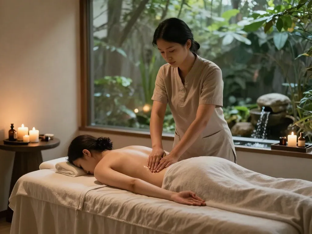 Relaxing 남양주출장안마 scene with therapist giving a soothing massage in a tranquil room.