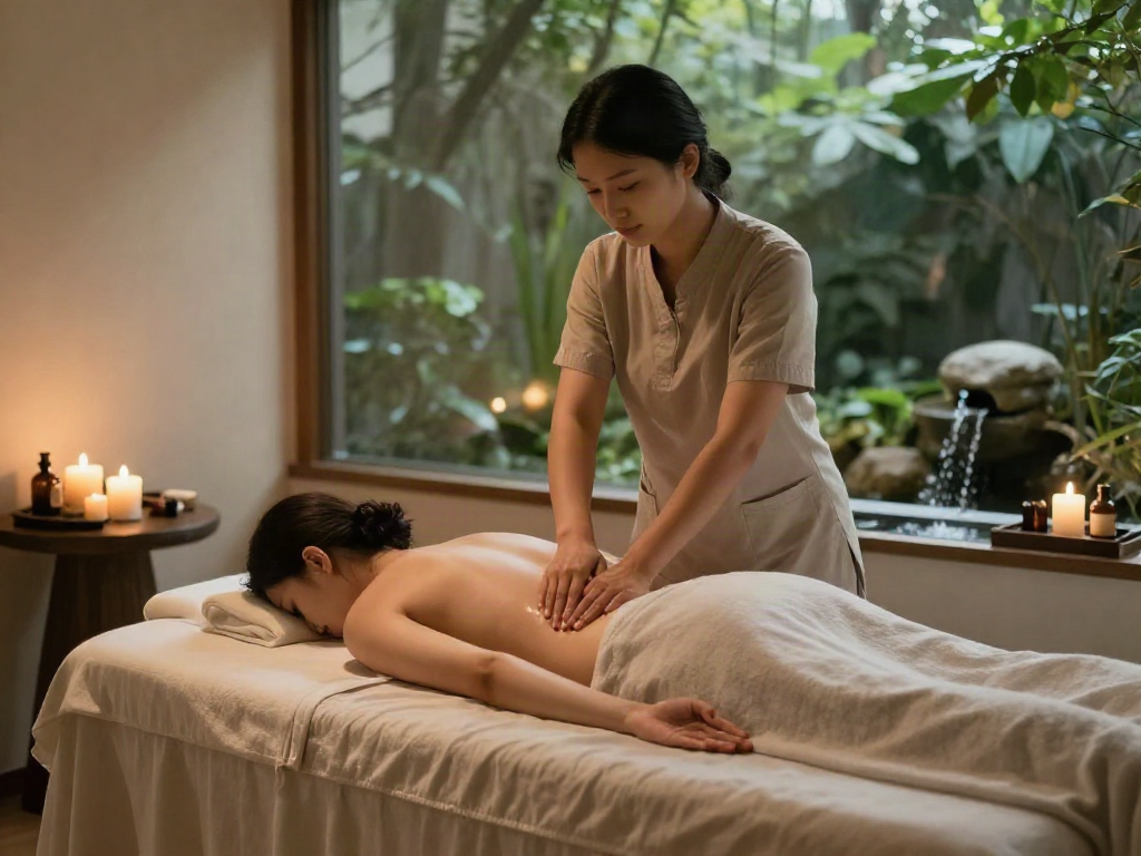Relaxing 남양주출장안마 scene with therapist giving a soothing massage in a tranquil room.