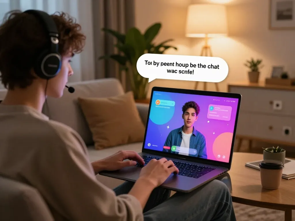 Engaging in ai porn chat with a responsive AI character in a cozy digital space.
