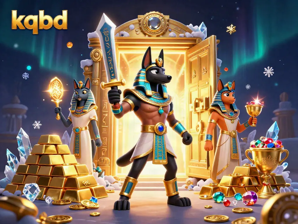 KQBD tracks live football scores, showcasing Anubis and Bastet amidst riches.