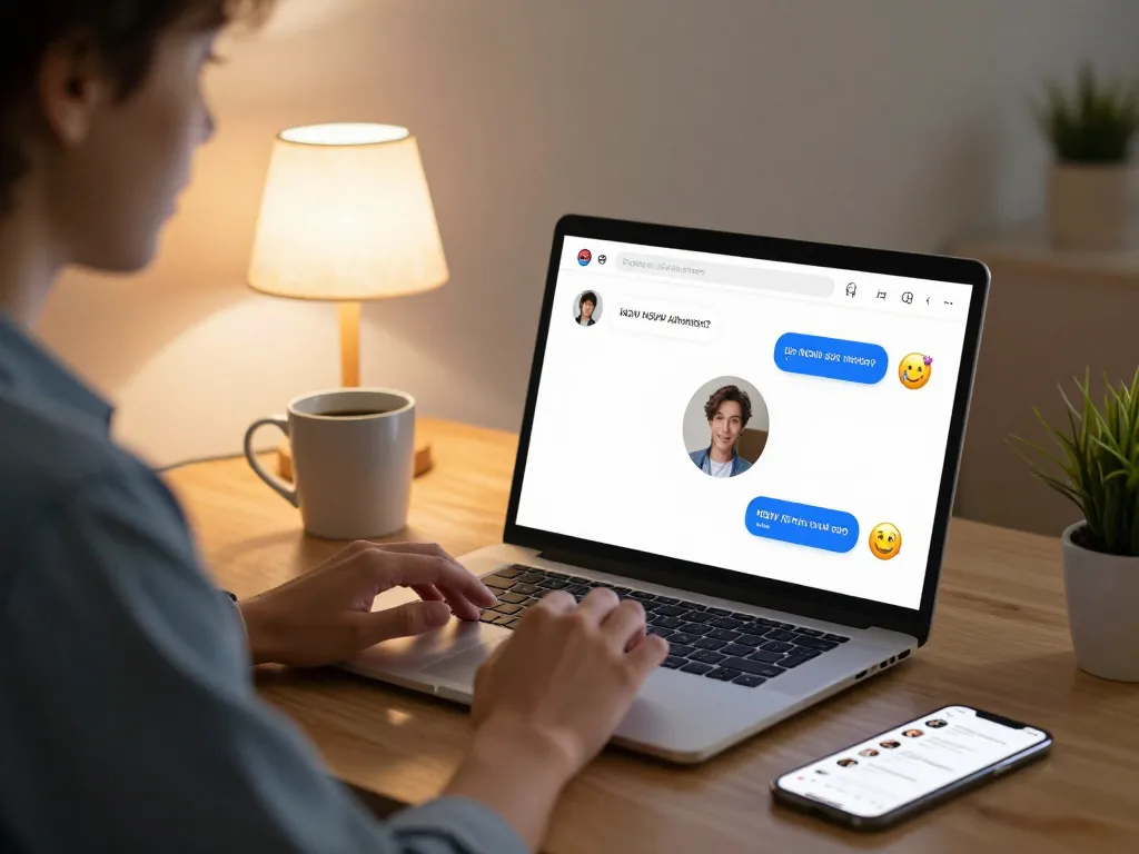 Engaging user interacting with an AI chat NSFW platform at home, showcasing a cozy tech setup.