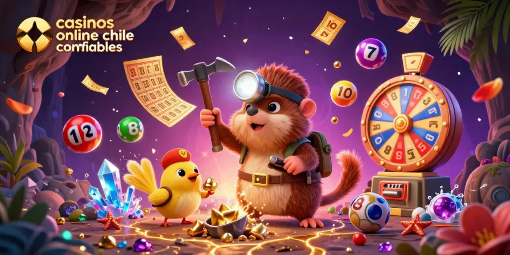 Descubre casinos online chile confiables con un cazador de tesoros en una cueva llena de oro.