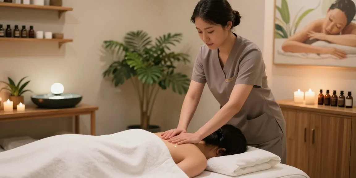 Relaxing 화성출장안마 massage therapy scene in a tranquil spa setting