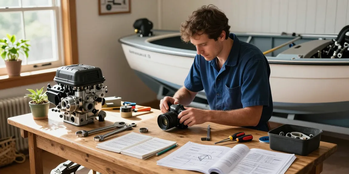Reparación de motores con un mecánico de barcos a domicilio en su espacio de trabajo