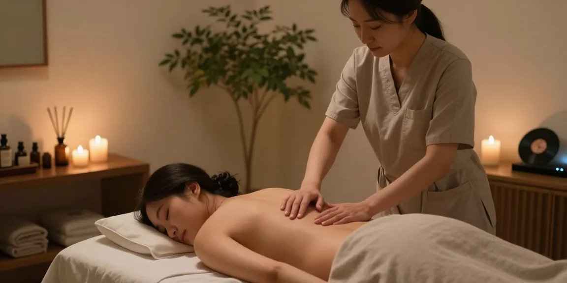 안양출장마사지 session in a serene wellness studio with a massage therapist and soothing atmosphere.
