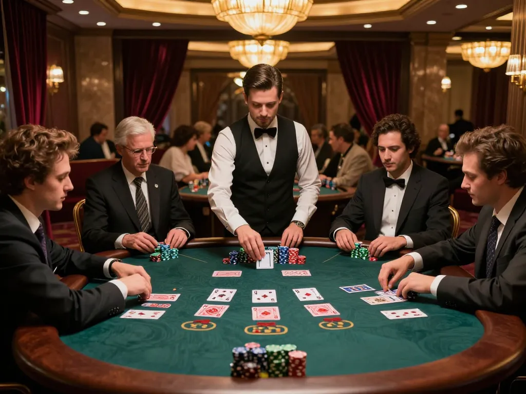 Players strategizing at a blackjack table in a luxurious casino, o8 offering thrilling gaming experiences
