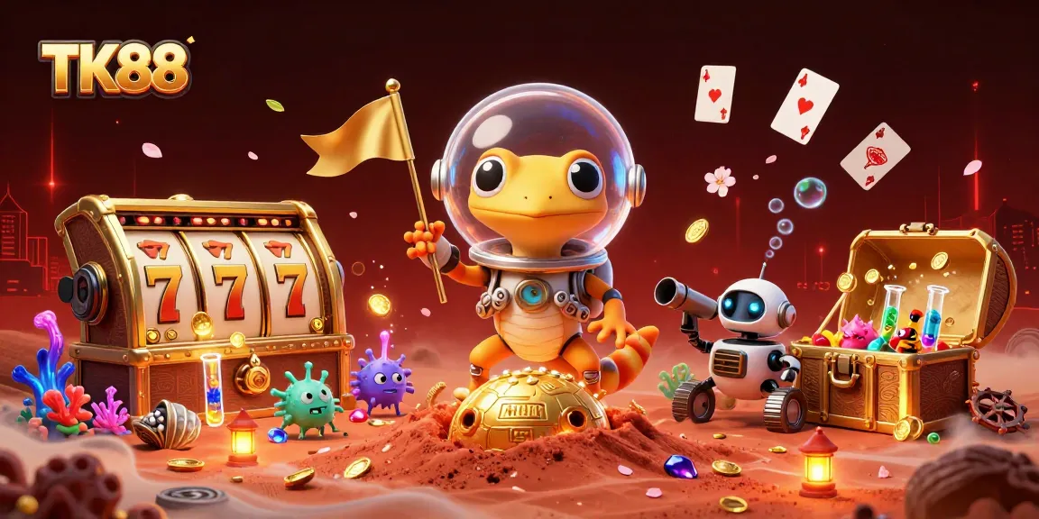 TK88 casino adventure with a Martian gecko in a vibrant golden casino setting