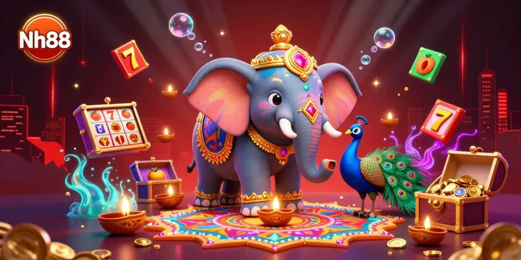 Experience the vibrant gaming spirit of Nh88 with stunning Diwali-themed casino imagery.