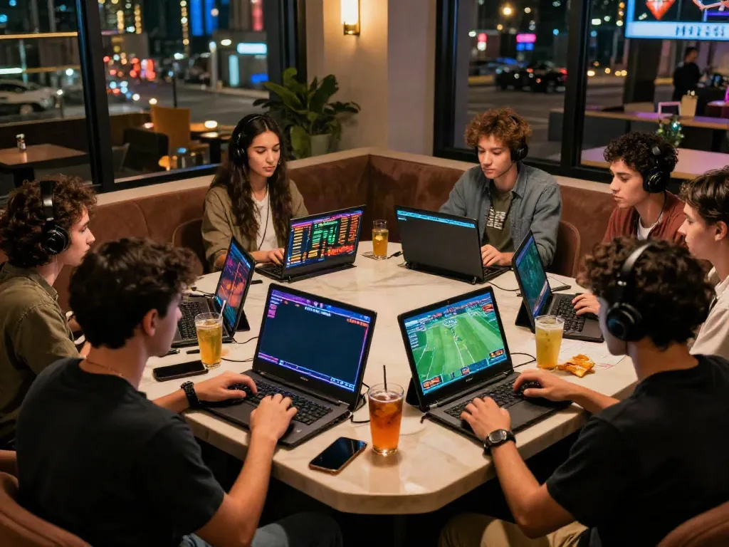 Exciting live betting scene at UK88 with enthusiasts engaged in sports betting.