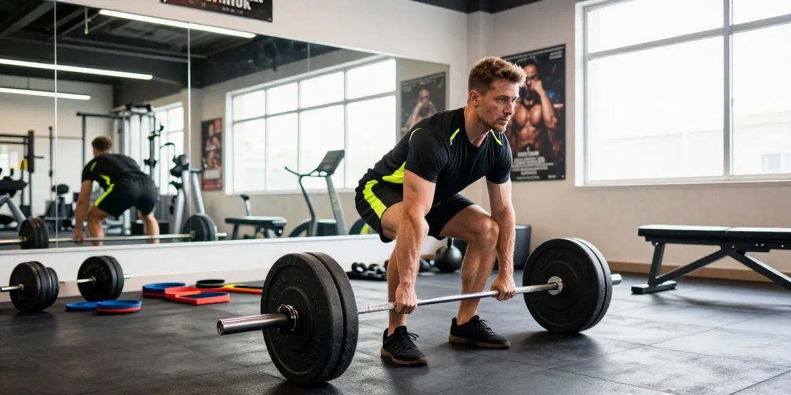 Esteroidesshop: Hombre levantando pesas en un gimnasio moderno, motivación y esfuerzo visible.