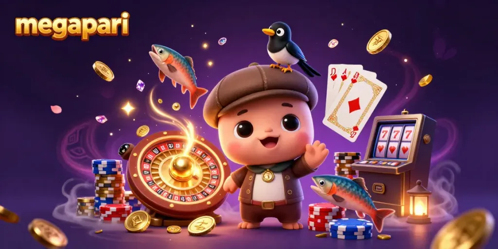 Apuesta en MegaPari mientras te diviertes con criaturas marinas y símbolos de casino entre monedas doradas