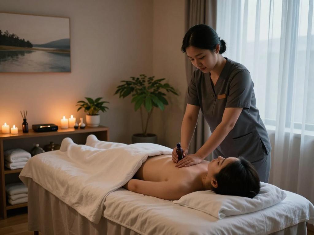 Experience soothing 서울출장안마 in a tranquil massage therapy room with calming ambiance.