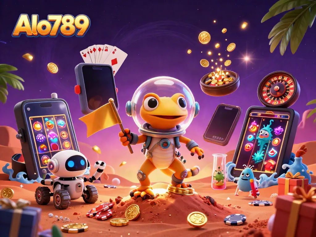 Engage in exhilarating games at Alo789, featuring dynamic casino elements and vibrant characters.