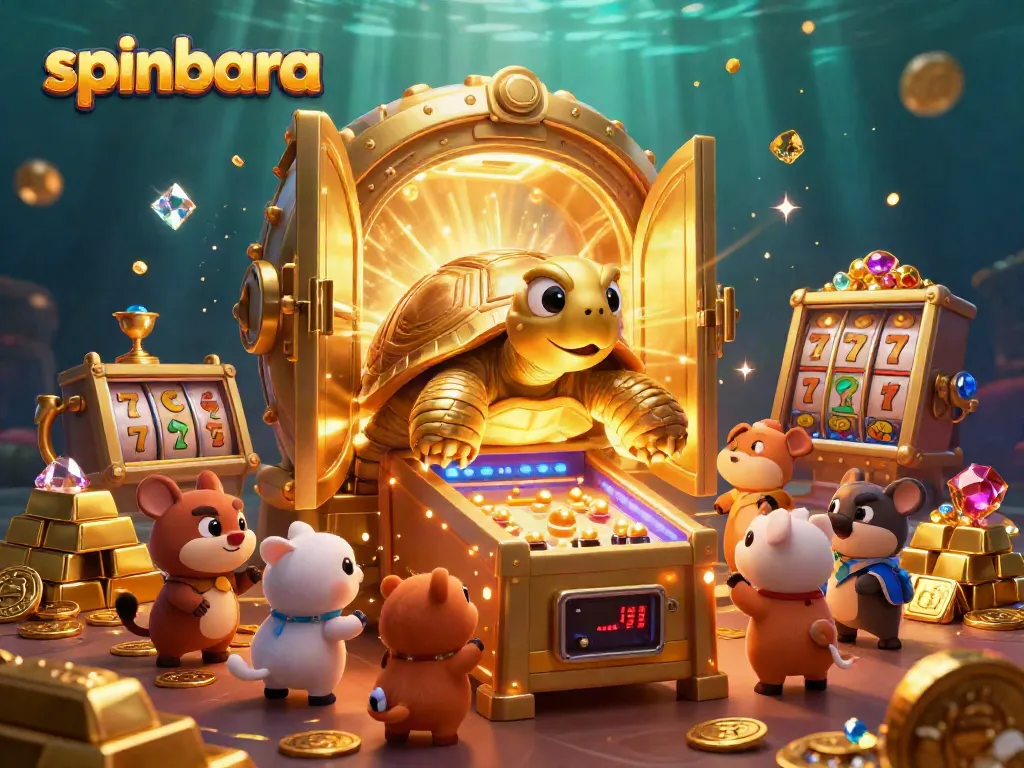 Spinbara's colossal tortoise pinball machine with gems and treasures for exciting gameplay