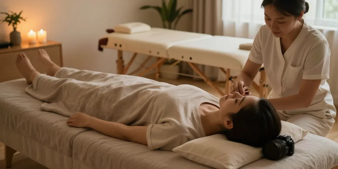 Relaxation during 출장안마 service in a cozy home setting with soothing decor.