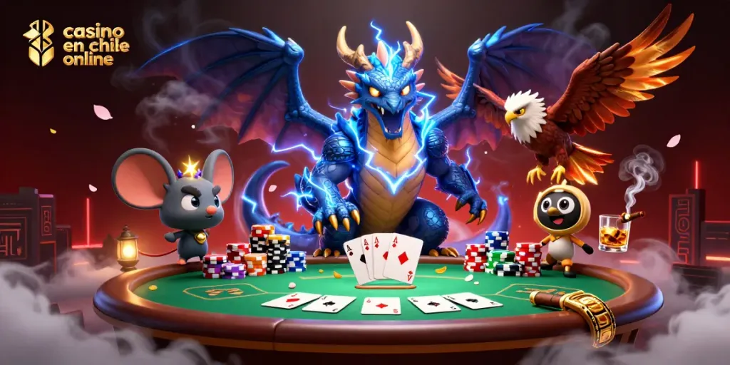 Gana en el casino en Chile online con tragamonedas, cartas y fichas vibrantes.