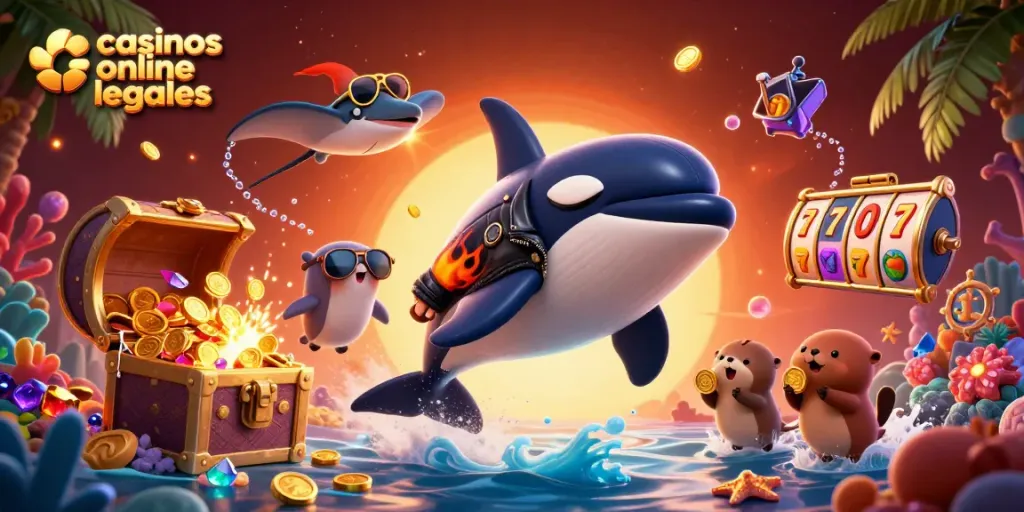 Juega en casinos online legales mientras disfrutas de una escena animada de vida marina.