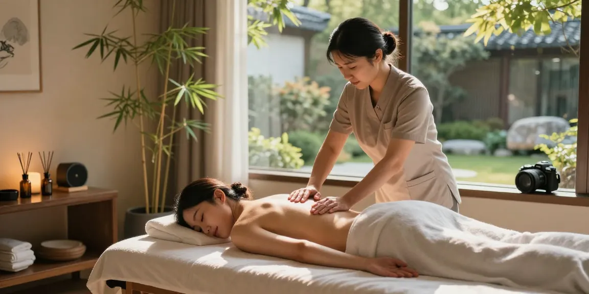 Relaxing 역삼동출장안마 massage scene with a therapist and client in a tranquil spa environment.