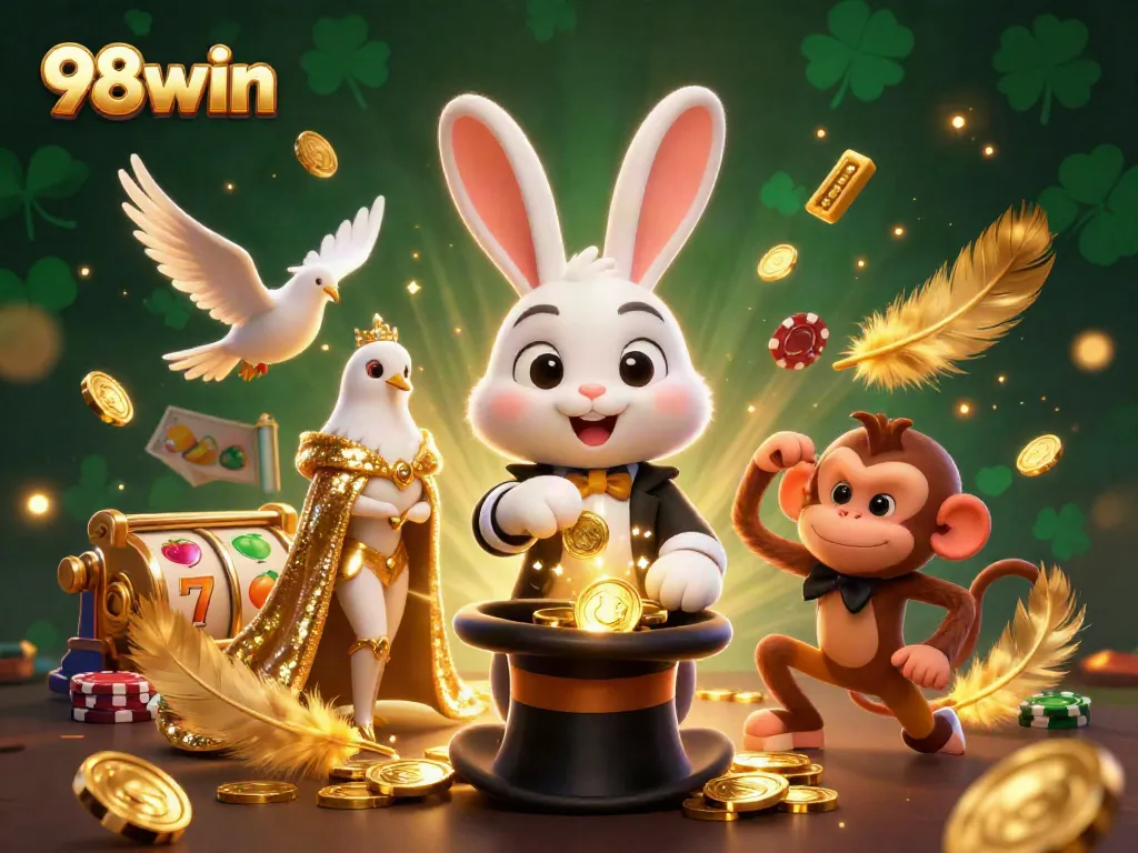 Experience the thrill at 98win with golden coins, dynamic gaming elements, and enchanting characters.