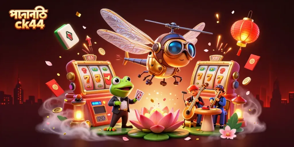 Engage in exciting gameplay and promotions at পদোন্নতি ck44 with a vibrant casino scene featuring dynamic characters.