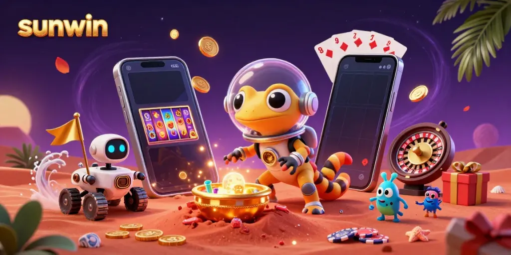 Experience the excitement of gambling with Sunwin in a vibrant, 3D celebration of games and winnings.