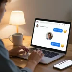 Engaging user interacting with an AI chat NSFW platform at home, showcasing a cozy tech setup.