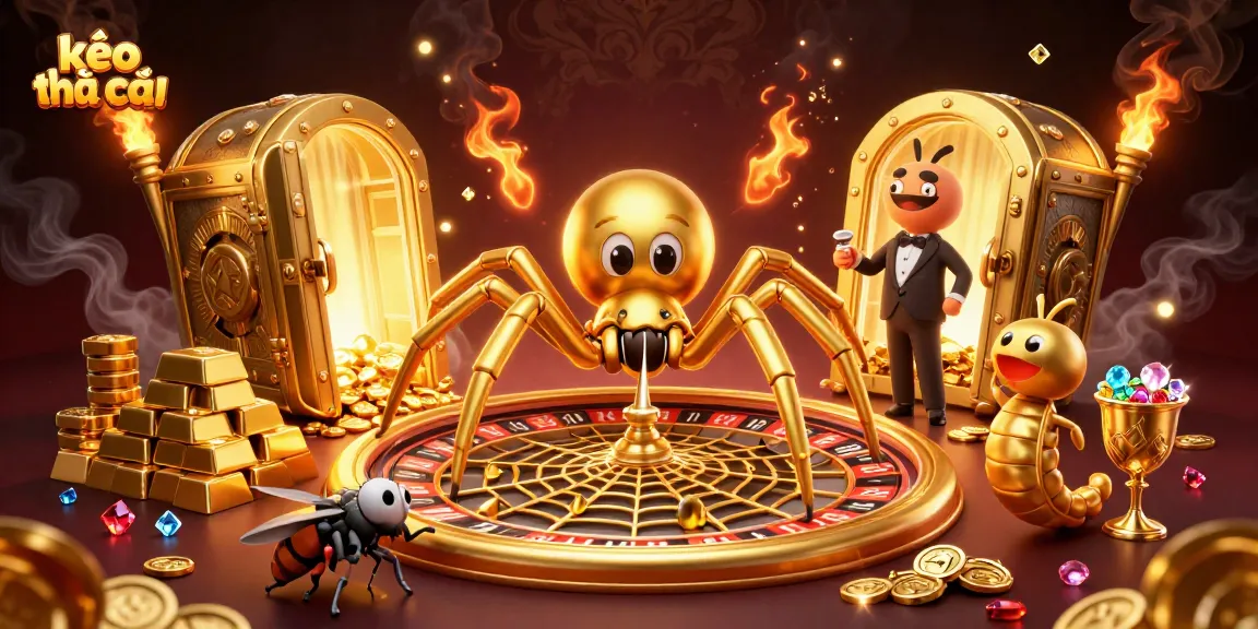 Experience the thrilling kèo nhà cái world with a golden spider, roulette web, and dynamic betting action.