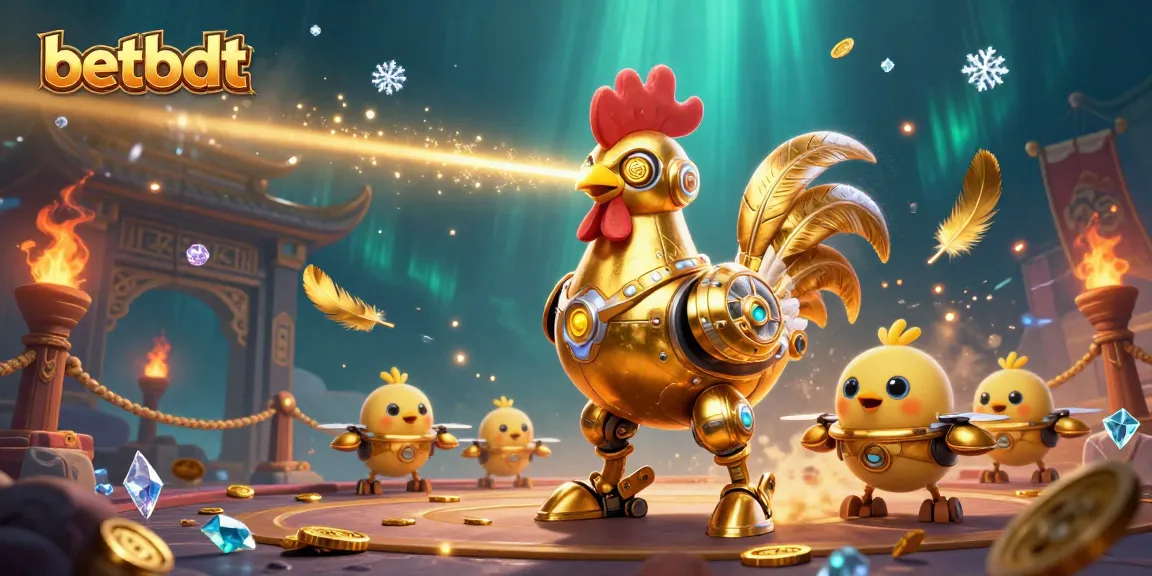 Experience thrilling bets with betbdt as golden rooster robots engage in a dynamic casino realm.