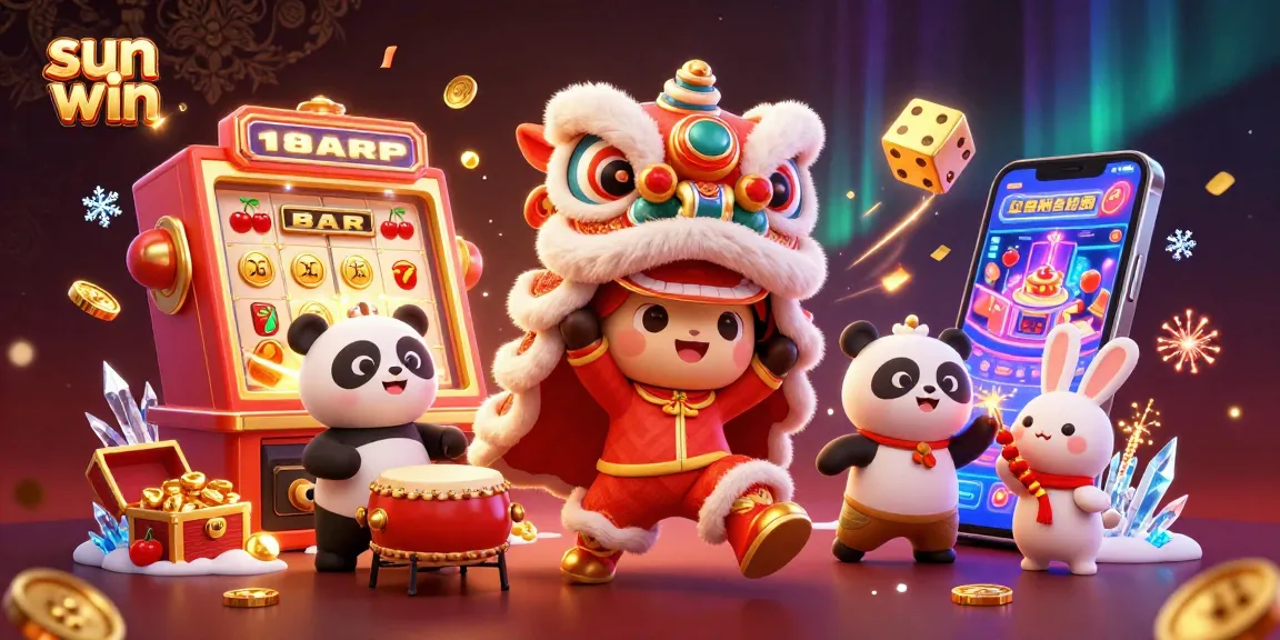 Experience sun win with vibrant casino-themed characters amidst a jackpot explosion.