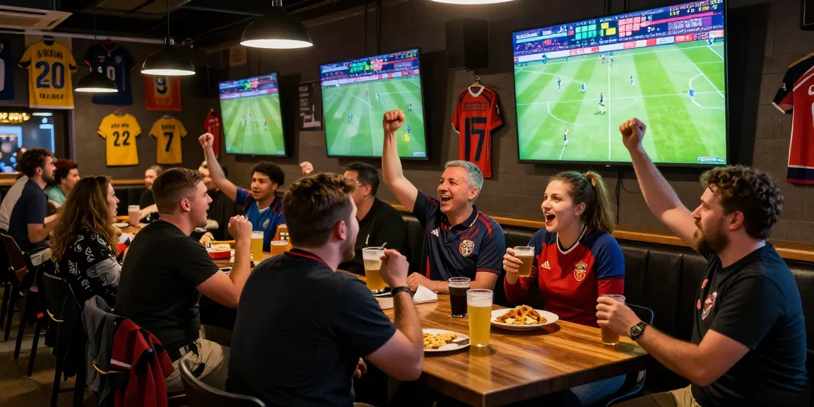 Fans enjoying the excitement of football at rojadirectatv sports bar, cheering for their teams with vibrant atmosphere.