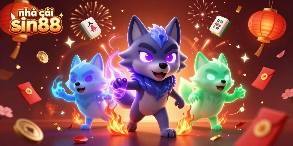Engage with nhà cái sin88 featuring a pack of spectral wolves amid floating casino elements.