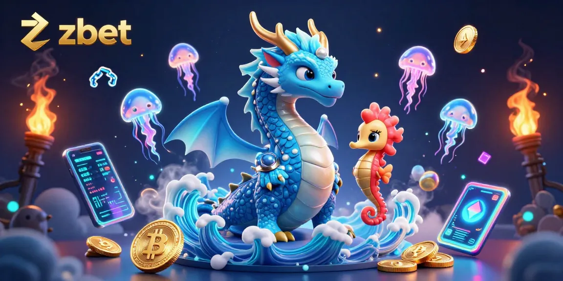Experience zbet’s gaming adventure with a vibrant casino scene featuring an azure dragon and seahorse knight.