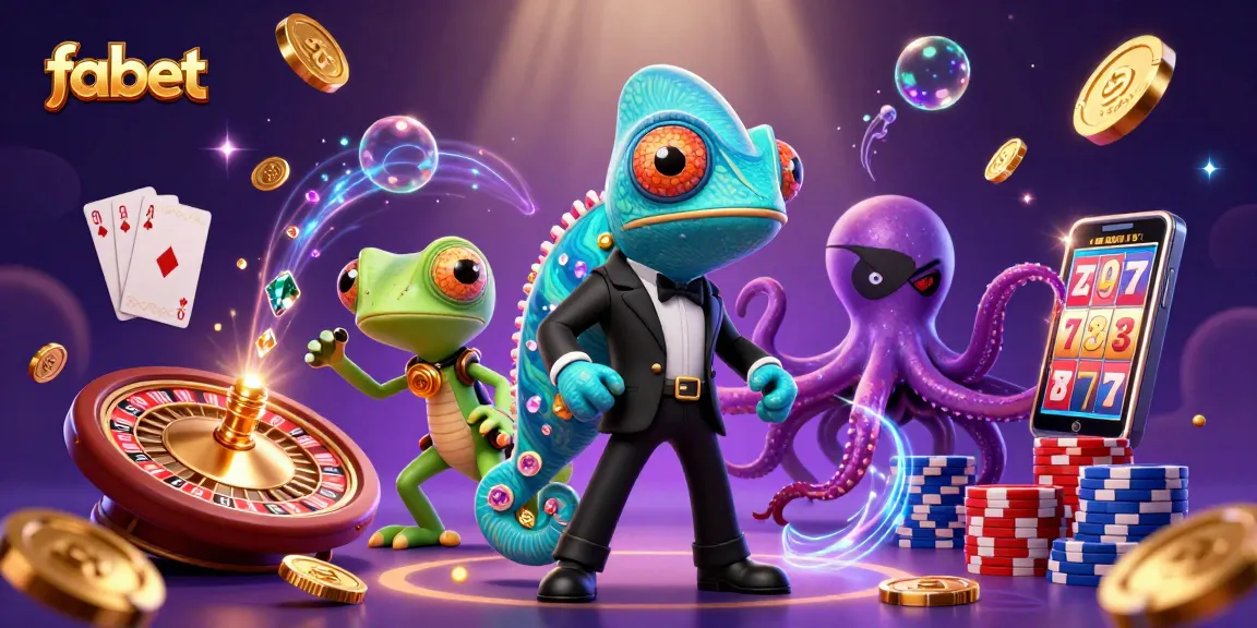 Engage with fabet's thrilling casino adventure featuring a dynamic chameleon and gadgets.