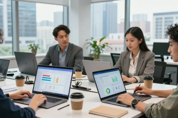 团队在现代办公环境中使用WPS Office进行高效协作