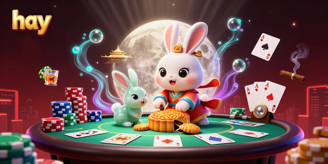 Experience the vibrant gaming scene with hay, featuring the moon rabbit and poker elements.
