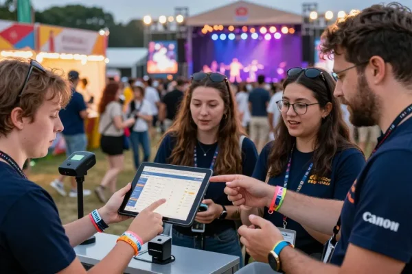 Control de acceso con pulsera digital enhancing real-time festival entry management.