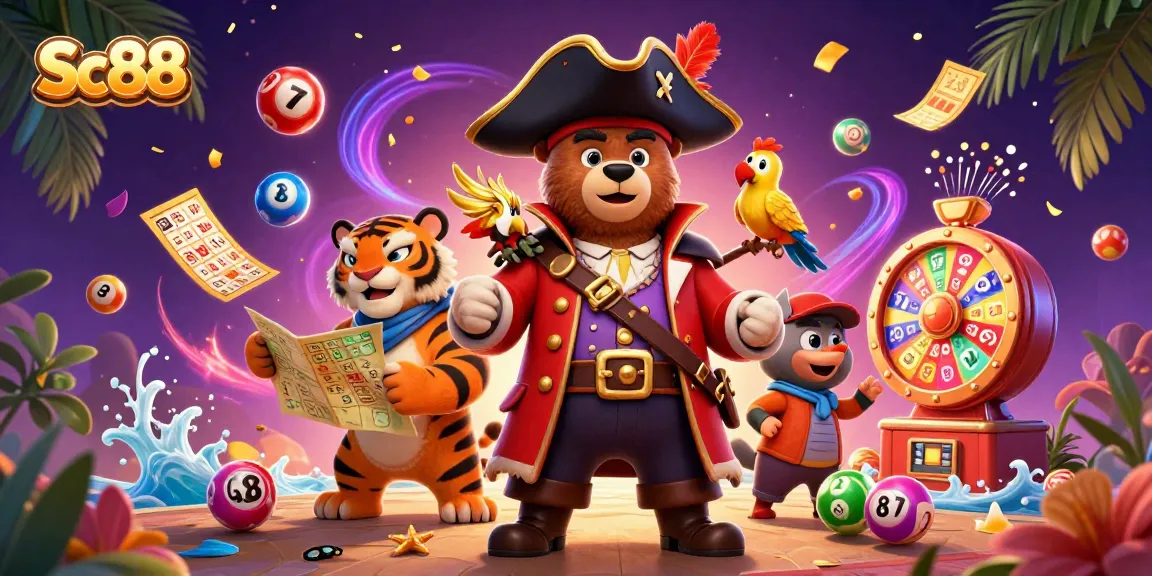 Engage in thrilling games at Sc88 with colorful lottery balls and festive prizes in a lively casino illustration.