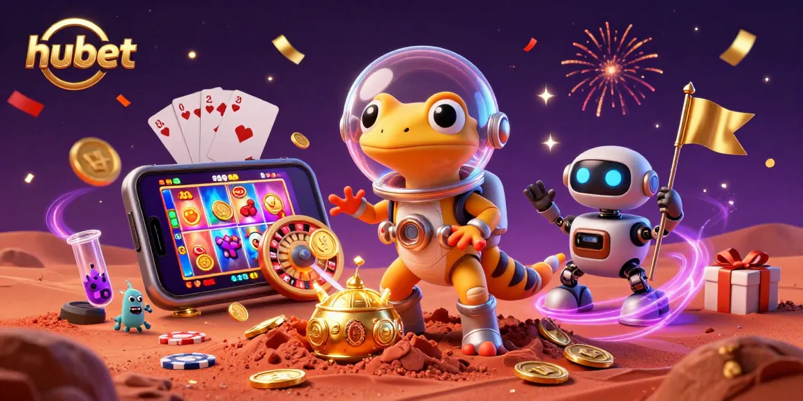 Experience the excitement of hubet with a Martian gecko uncovering gold at a vibrant casino.