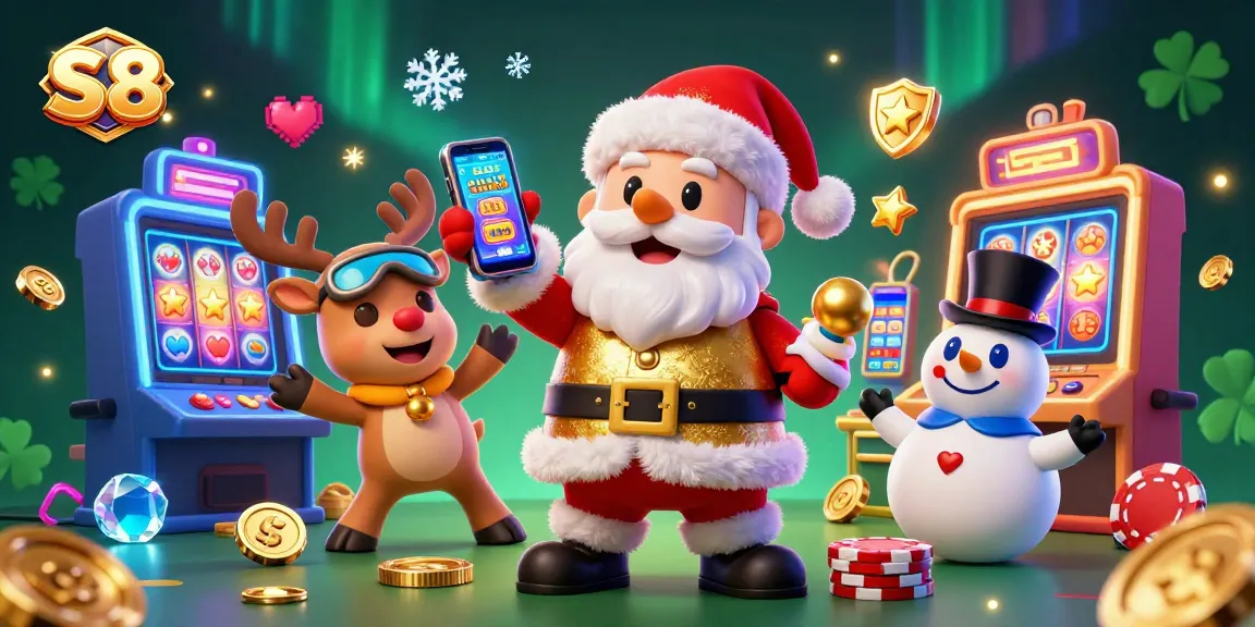 S8 offers exciting jackpot slots alongside engaging casino games, featuring Santa and friends.