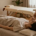 Relaxation during 출장안마 service in a cozy home setting with soothing decor.